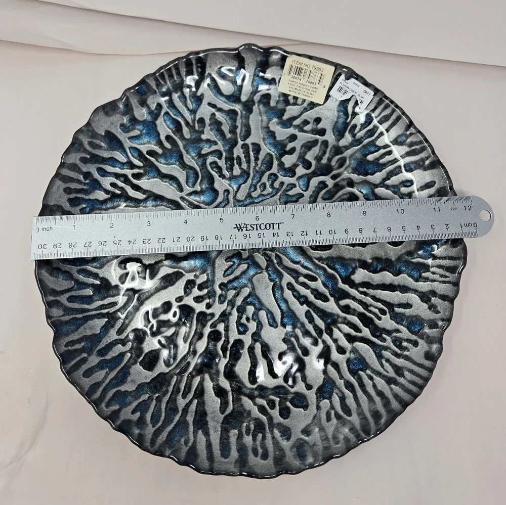 Three Hands Coral Blue Dish Platter Plate Hand Painted Sea Ocean Beachy Look
